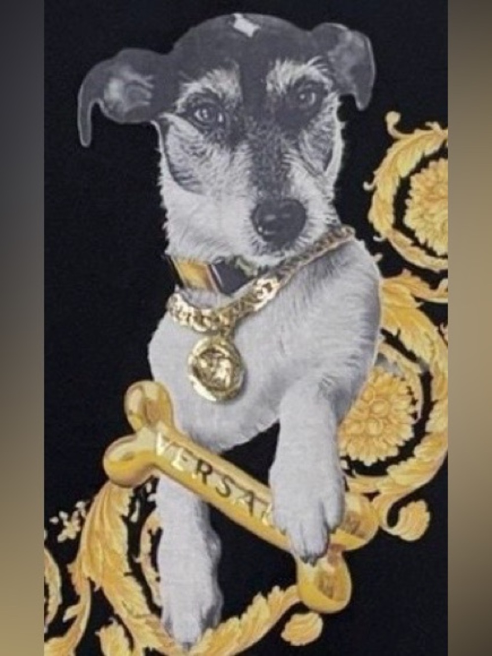Versace “Audrey Capsule” Black Fitted Tee with Gold Foil of JRT Dog Size IT 38 - Picture 2 of 10